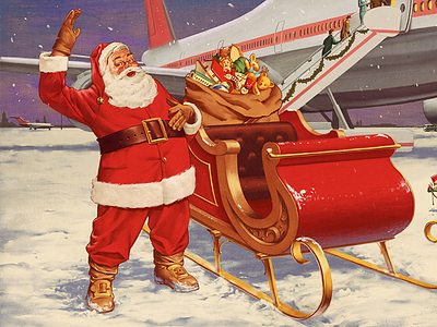 Happy New Year! aircraft aviation boeing christmas illustration new year night retro santa claus snow vintage