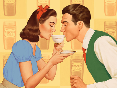 Coffee time 50s illustration retro vintage