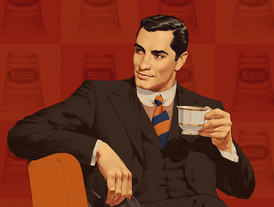 Coffee time 50s ads illustration retro vintage