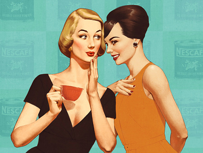 Coffee time 50s advertising illustration retro vintage