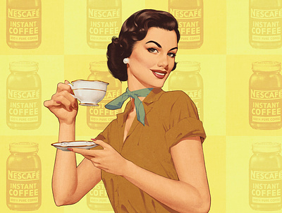 Coffee time 50s ads illustration retro vintage