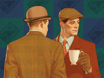 Coffee time 30s ads coffee illustration retro vintage