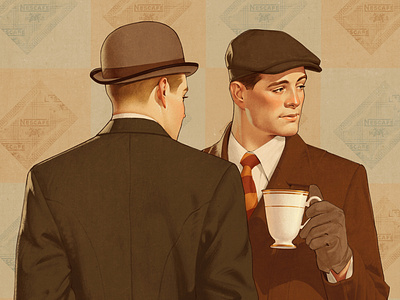 Coffee time 30s ads coffee illustration retro vintage