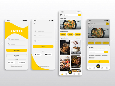 Recipe App Mobile UI Design -3 app design food mobile recipe ui ux white yellow