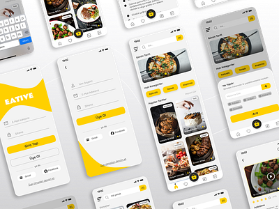 Recipe App Mobile UI Design -4 app brand design food mobile recipe ui ux white yellow