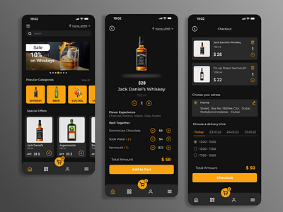Alcohol Market Mobile App alcohol app black design ui ux yellow