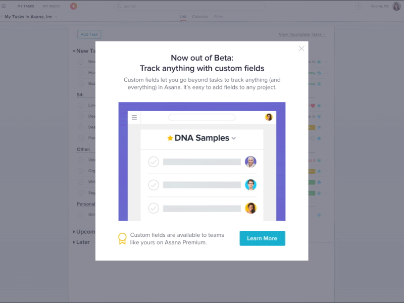 Track Anything in-product Modal