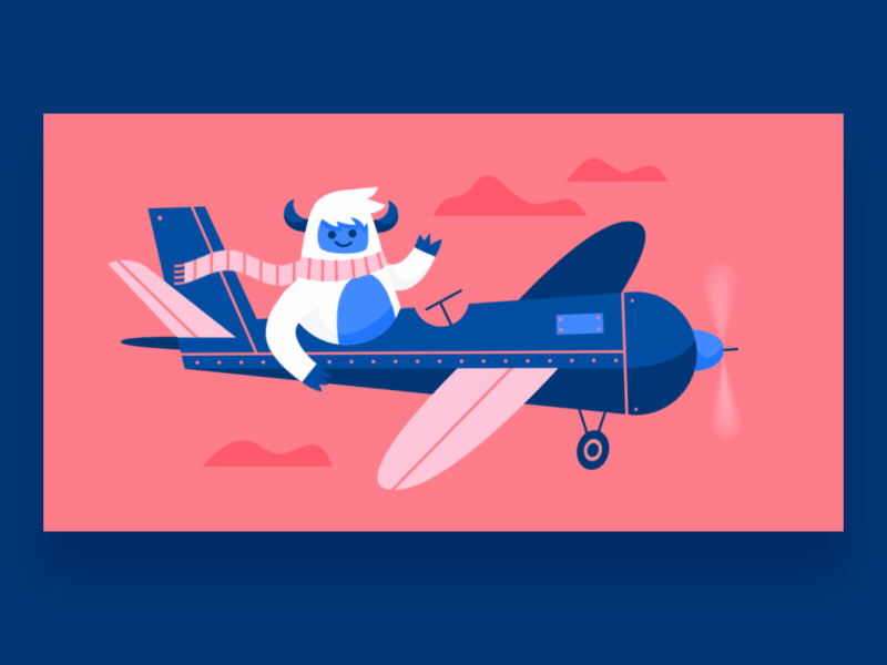 Yeti on airplane by Greg Elzerman for Asana on Dribbble