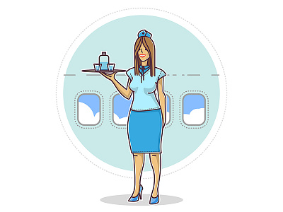 Stewardess / Cartoon Flat Character cartoon character cheerful flying girl greeting illustration smile stewardess suit travel vector