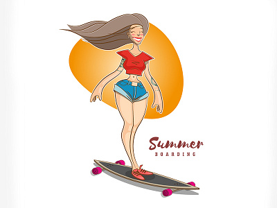 Summer Boarding cartoon character cheerful flying girl illustration smile vector