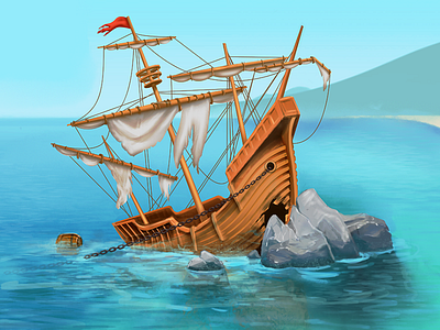 Ship casual crash game illustration object reef sea ship