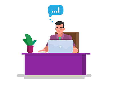 Table Dude flat illustration office simple thinking vector