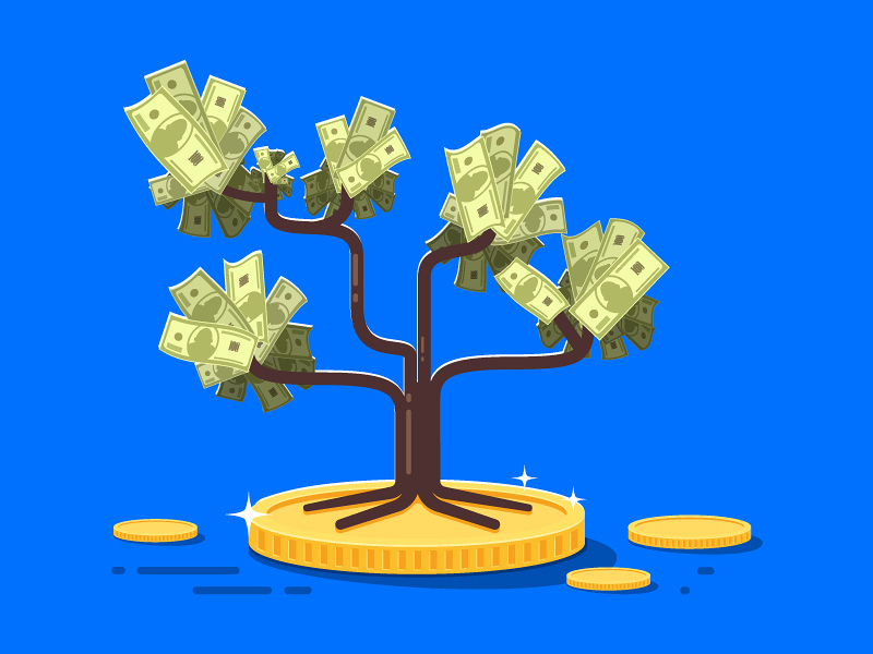 Money Tree coin deposit flat grow illustration money tree