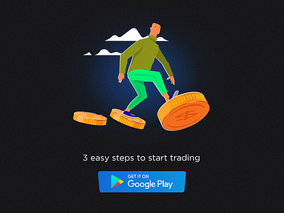 3 easy steps ai app cartoon character coins flat forex illustration minimal money promo simple ui vector