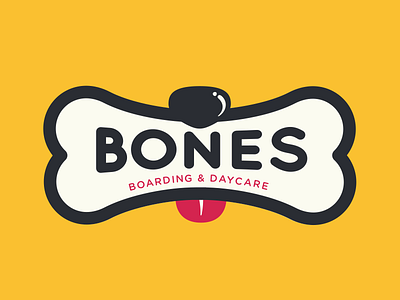 Bones: Boarding & Darecare bone dog face flat fun logo negative space playful