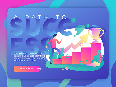 Path To Success | Vector Illustration colorful handmade hero illustration homepage man modern stairs trendy trophy web website win