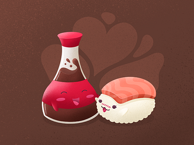 We're Soy Happy Together! blush couple cute handdrawn happy illustration kawaii love nigiri procreate sauce soy sushi valentine valentines day