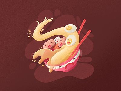 Ramen Noodles! art asia character cute design funny illustration japan kawaii noodle procreate procreate app ramen spill