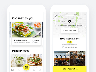 Restaurant reservation app food homepage ios iphone map reservation restaurant ui ux vancouver yellow