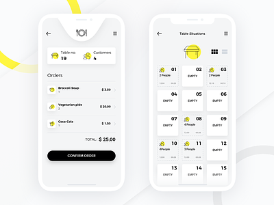 Waitress App homepage ios iphone x map reservation restaurant tables ui ux waiter food waitress yellow