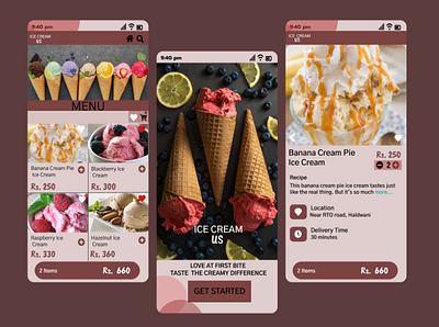 Ice Cream App app design mobile ui uiux ux