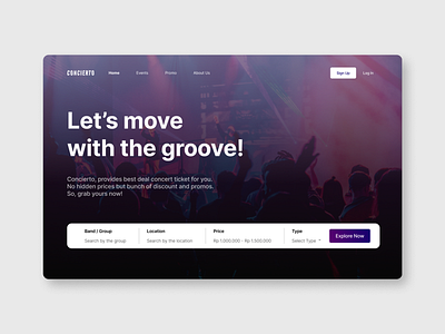 Ticket Concert - Web Landing Page interface design landing page mobile app ticket ticket concert ui ui design ui ux design uiux design web interface web landing page web ui