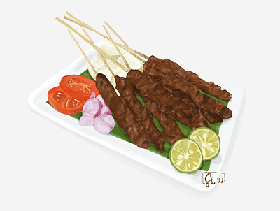 Food Illustration: Sate Ayam (Chicken Skewers) digital art digital illustration food illustation illustration