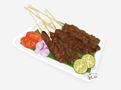 Food Illustration: Sate Ayam (Chicken Skewers)