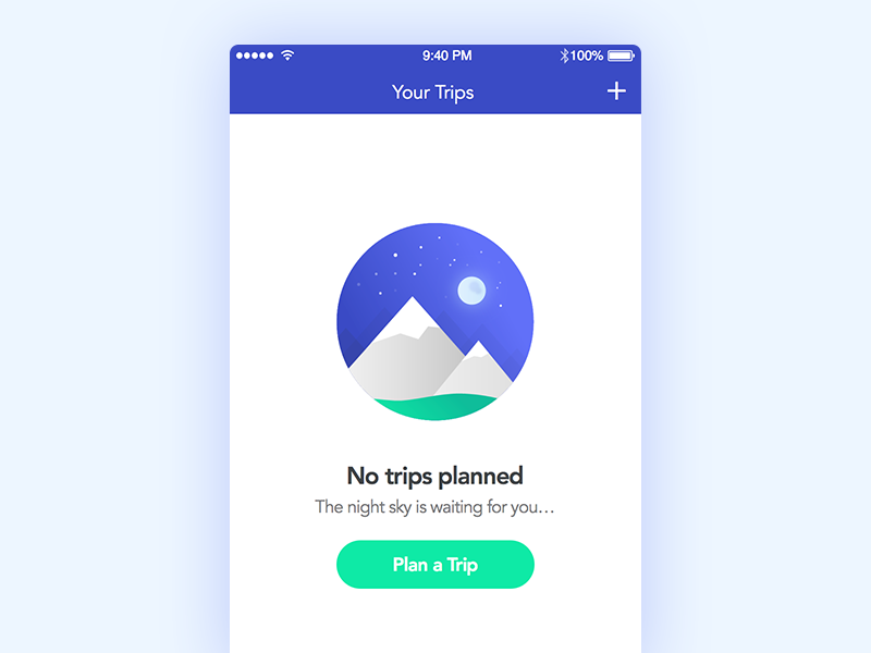 Empty State Snippet empty states adventure outdoors mountains blue illustration app ui trips