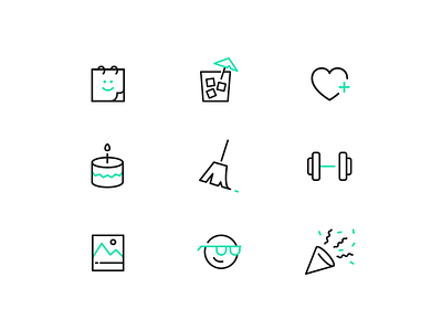 Perks of the Job fitness green health icon icon sets illustration line neon party perks vacation