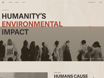 Animated Humanity’s Environmental Impact Landing Page animation bold creative design environment environmentallyfriendly humanity landing layout trends trends2021 web website zajno