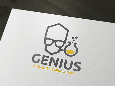 Genius Lab Geek Logo Template geek genius glasses head hexagon lab logo nerd science template