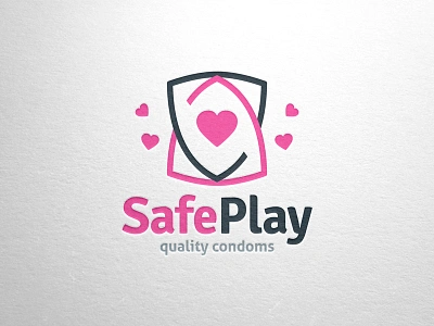 Safe Play Condoms Logo black design download heart letterpress logo photoshop pink sex stocklogo template vector