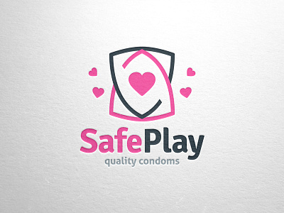 Safe Play Condoms Logo black design download heart letterpress logo photoshop pink sex stocklogo template vector