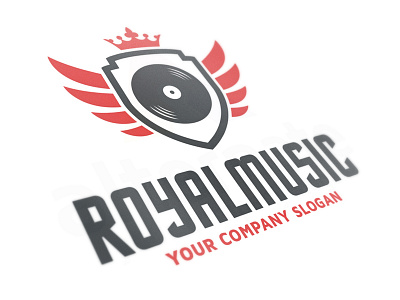 Royal Music Logo Template crest crown dj logo music template vector vinyl wings