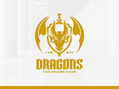 Dragon Head Logo Template crest dragon head logo shield sword template vector