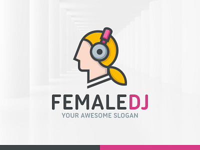 Female DJ Logo Template deejay dj female girl head template vector