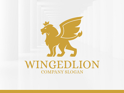 Winged Lion Logo Template chimaera crown king lion logo mythology vector winged