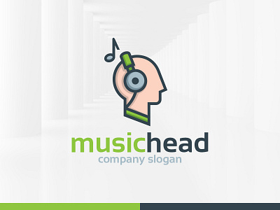 Music Head Logo Template bold head headphone logo music template vector