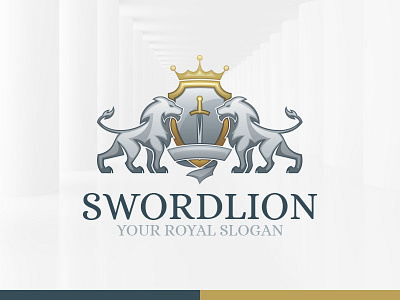 Sword Lion Logo Template 3d crest crown gold lion logo shield silver sword template