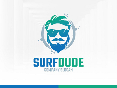 Surf Dude Logo Template beard dude geek hipster logo sunglasses template vector