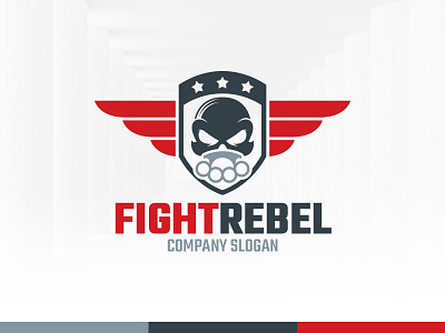 Fight Rebel Logo Template badge knuckle duster logo skull template vector wings