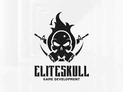 Elite Skull Logo Template fire flame gas mask logo rifles skull template vector