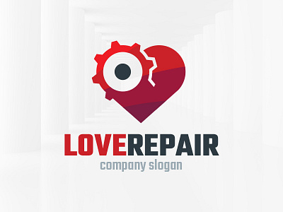 Love Repair Logo Template cog dating fix gear heart love wheel