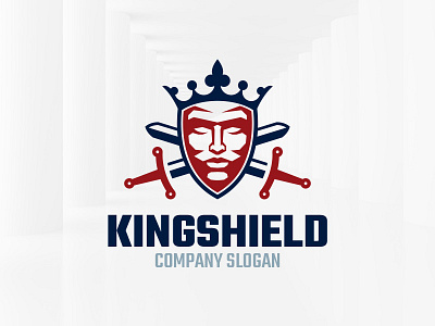 King Shield Logo Template crest crown face king logo shield sword template vector