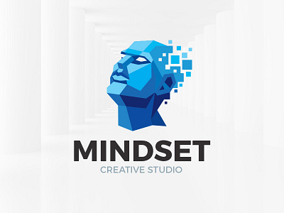 Mindset Logo Template V2 blue brain head human logo low poly mind pixels polygon vector