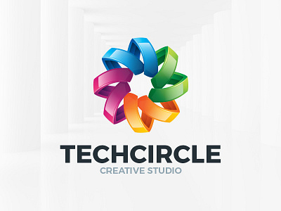 Tech Circle Logo Template 3d branding colorful fan logo sale symmetry vector