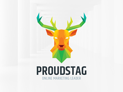 Proud Stag Logo Template deer head logo low poly polygon stag template vector