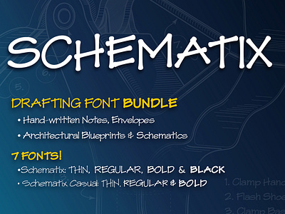 Schematix: Blueprint-style Handwriting Font architectural blueprints drafting font font bundle font design hand lettered font hand lettering lettering