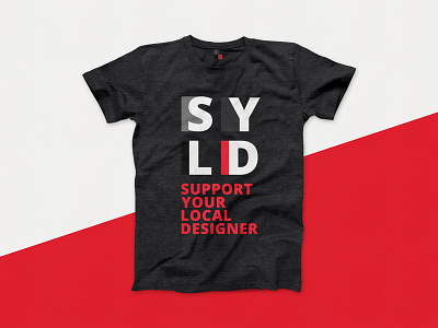 Support Your Local Designer branding designer fashion logo merchandise red syld tshirt typography